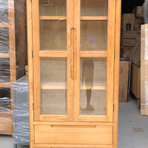 Tủ trưng bày gỗ sồi Mỹ 2 cánh 2 ngăn kéo OHIO